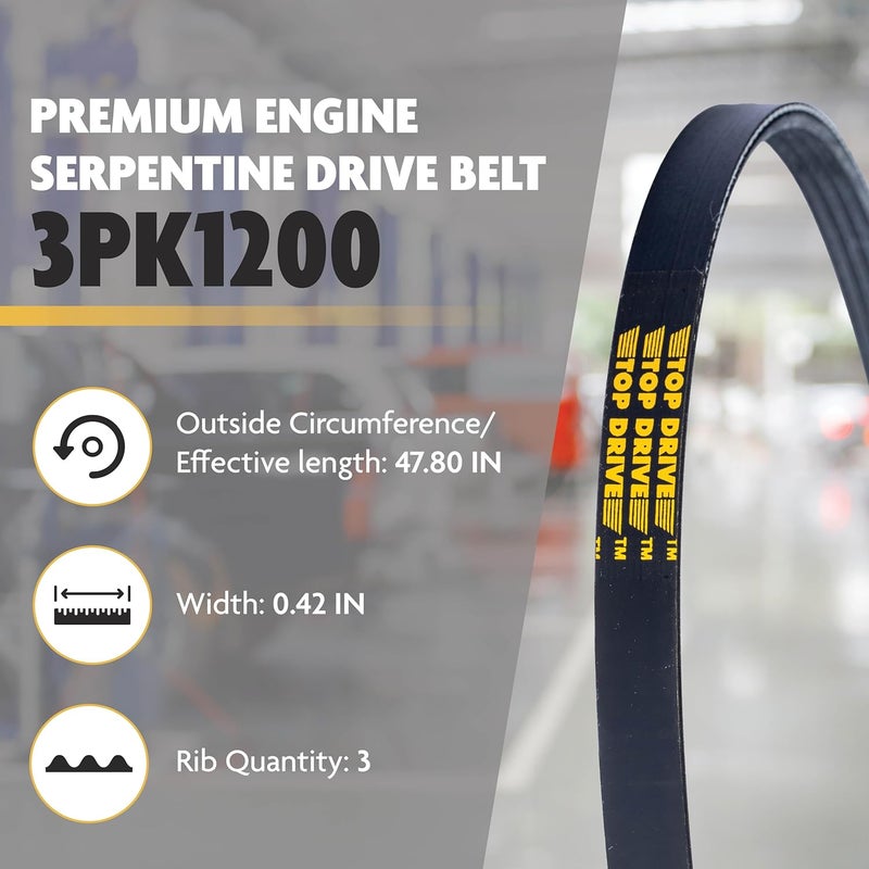 TOP DRIVE , 3PK1200, Premium Engine EPDM Serpentine Drive Belt, Equivalent References - K030471, 5030473 - Image 2